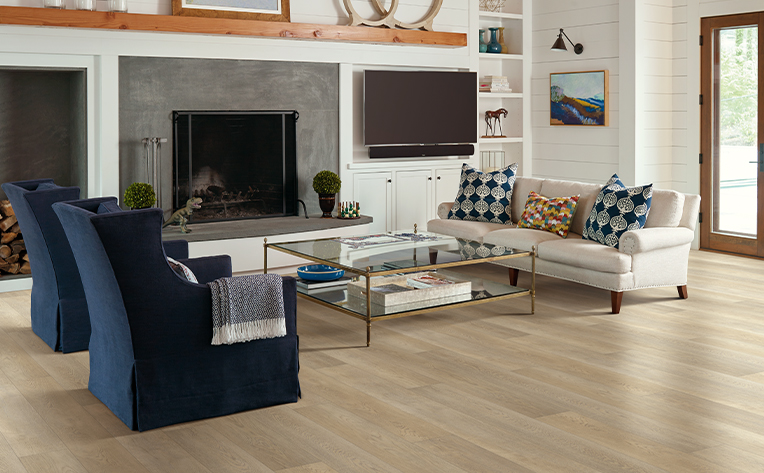 warm tone hardwood flooring in living room