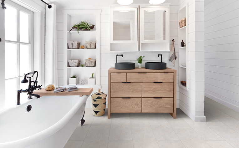 tile beige flooring in bathroom